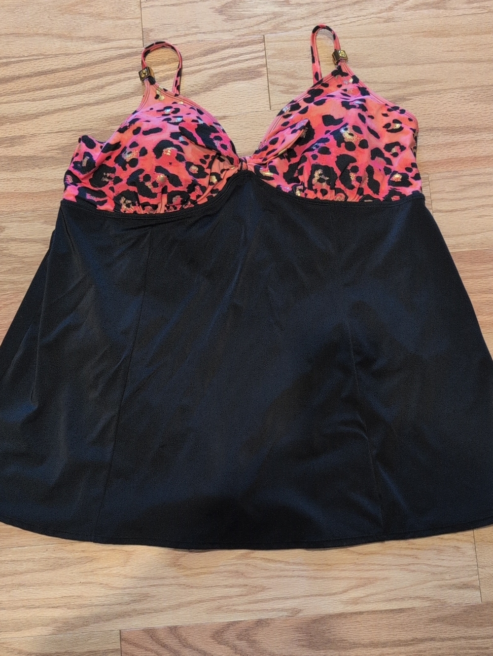 Jaclyn Smith Black Swimwear Label with Coral Animal Print